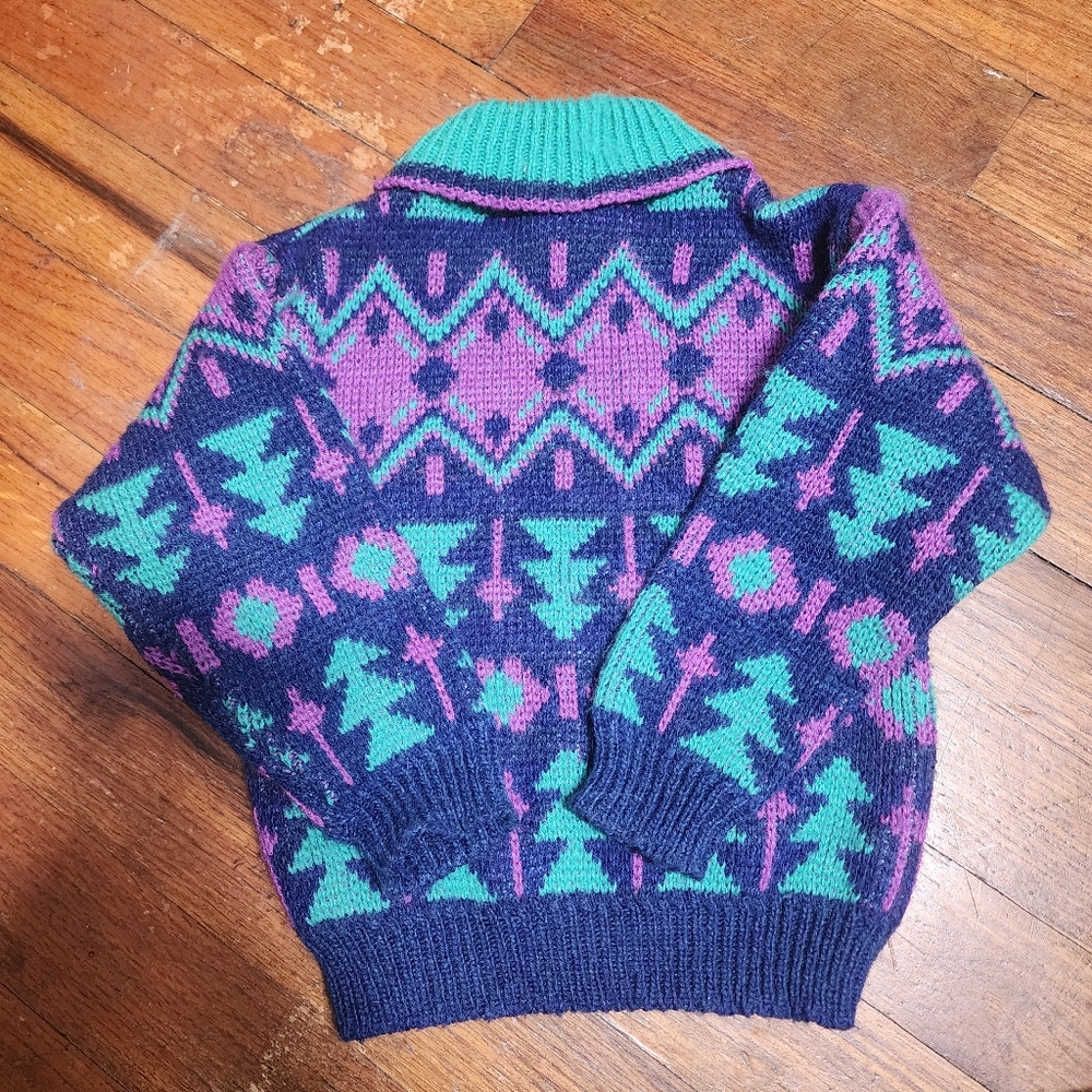 80s Vintage Blue Green Purple Geometric Shape Toddler 2t Cotton Outfit Set Trees - Picture 3 of 7